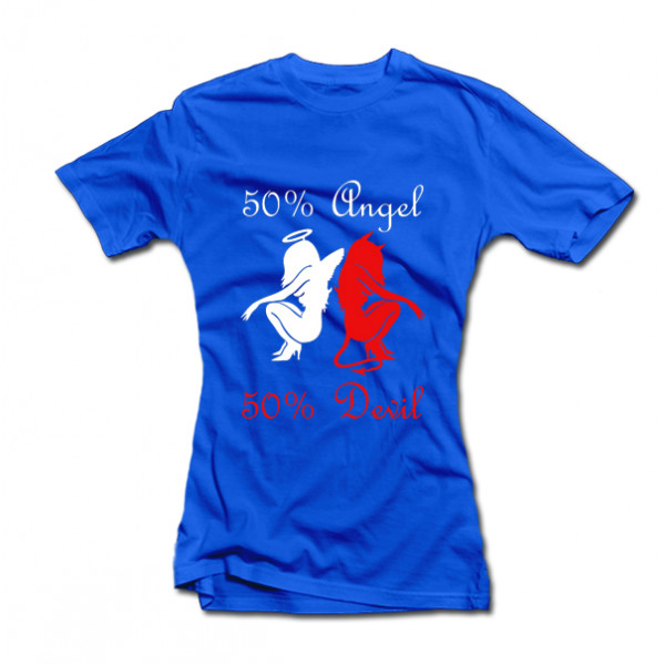 Sieviešu T-krekls "50% eņģelis, 50% velniņš".
