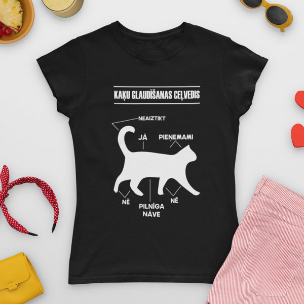 Sieviešu T-krekls "Kaķu glaudīšanas ceļvedis"