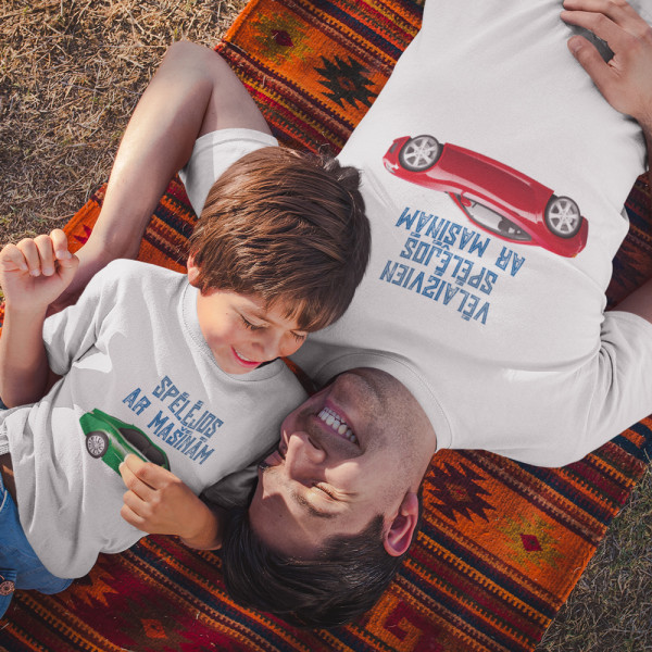 T-kreklu komplekts tētim un dēlam "Spēlējos ar mašīnām"