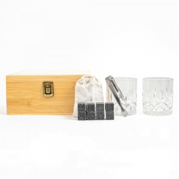 Grezns viskija glāžu komplekts bambusa kastē "INVERNESS" (ar gravēšanas iespēju par papildu samaksu)