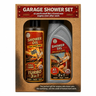Dāvanu komplekts vīriešiem "Garage shower set" - dušas želeja 500 ml un dušas eļļa 250 ml
