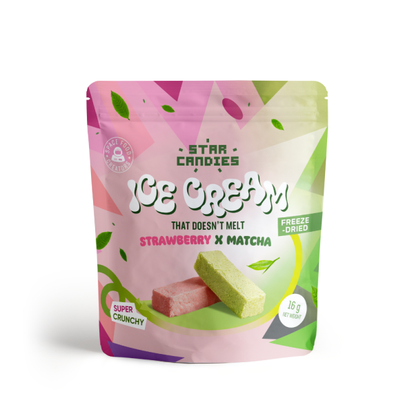 STAR CANDIES liofilizēts Matcha un zemeņu garšas saldējums, 16g