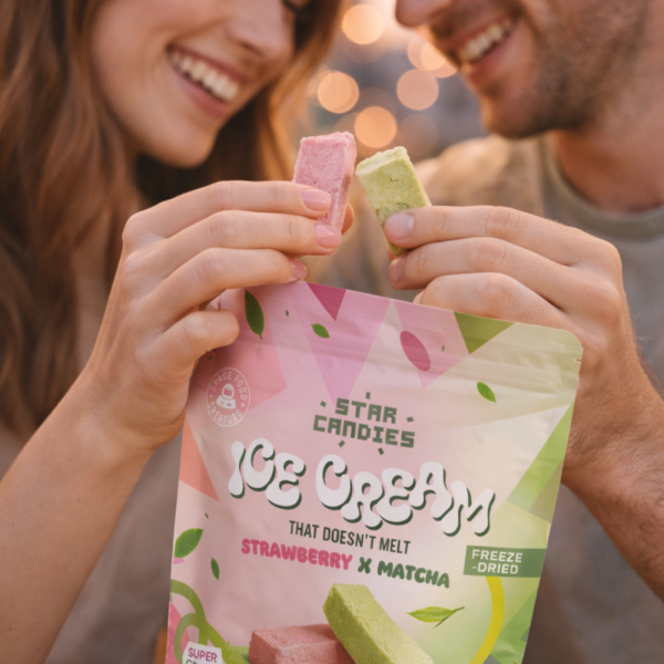 STAR CANDIES liofilizēts Matcha un zemeņu garšas saldējums, 16g