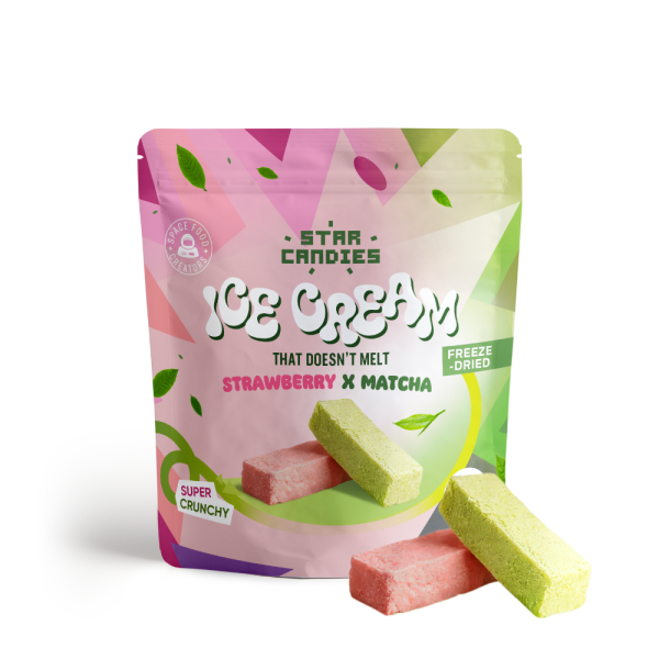 STAR CANDIES liofilizēts Matcha un zemeņu garšas saldējums, 16g