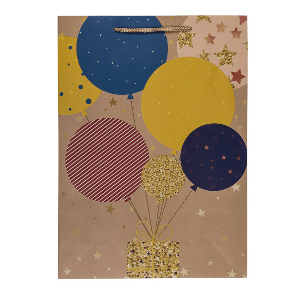 Papīra dāvanu maisiņš "Balloons and candles" (34,5x25x8,5cm)