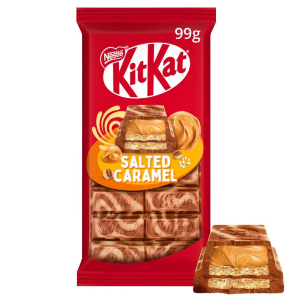 "KIT KAT" piena šokolāde ar sāļās karameles pildījumu, 99g "KIT KAT" piena šokolāde ar sāļās karameles pildījumu, 99g