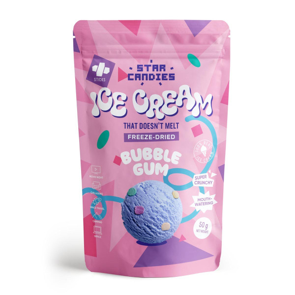 STAR CANDIES liofilizētas košļājamās gumijas saldējums, 50g STAR CANDIES liofilizētas košļājamās gumijas saldējums, 50g
