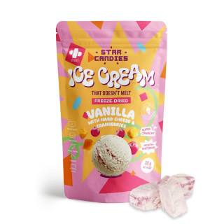 STAR CANDIES liofilizēts vaniļas saldējums ar cieto sieru un dzērvenēm, 50g