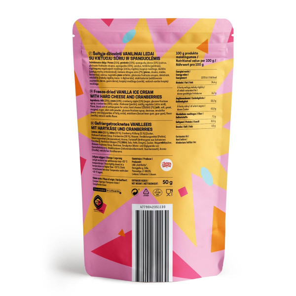STAR CANDIES liofilizēts vaniļas saldējums ar cieto sieru un dzērvenēm, 50g STAR CANDIES liofilizēts vaniļas saldējums ar cieto sieru un dzērvenēm, 50g