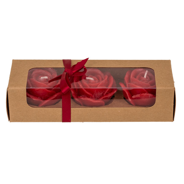 Rožu formas sveču komplekts dāvanu kastītē (3 gab)