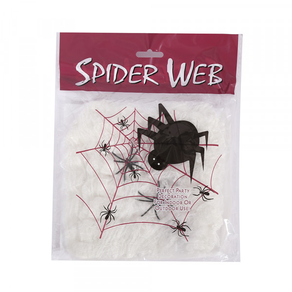 Mākslīgais zirnekļu tīkls ar zirnekļiem, balts (60g.)