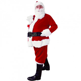 Ziemassvētku vecīša kostīms (cepure, džemperis, bikses, cimdi, josta, apavu pārvalki un bārda)