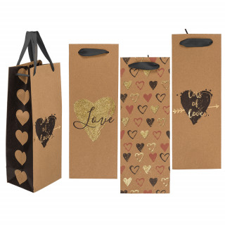 Kraftpapīra dāvanu maisiņš pudelei "Love" (33x10x12cm)