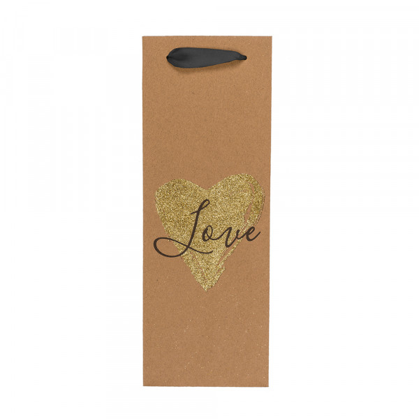 Kraftpapīra dāvanu maisiņš pudelei "Love" (33x10x12cm)