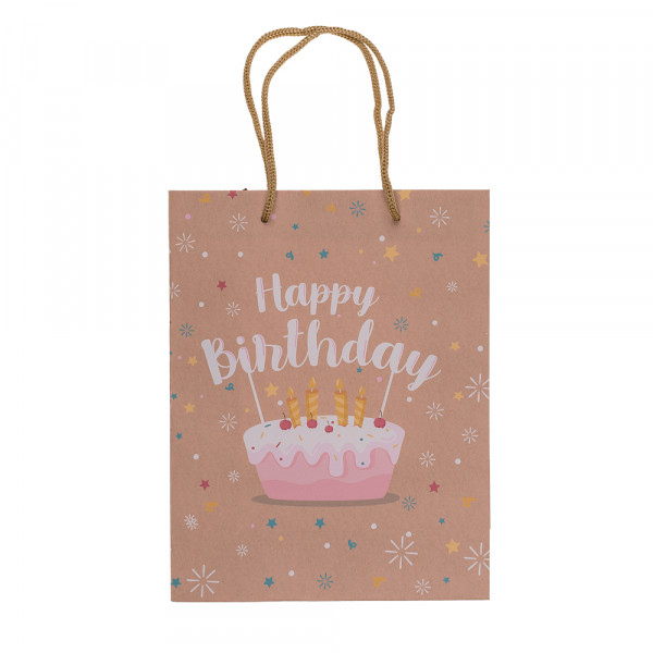 Kraftpapīra dāvanu maisiņš "Daudz laimes dzimšanas dienā" (23x18x8cm)