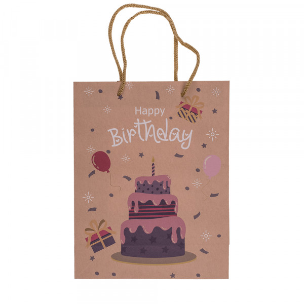 Kraftpapīra dāvanu maisiņš "Daudz laimes dzimšanas dienā" (23x18x8cm)
