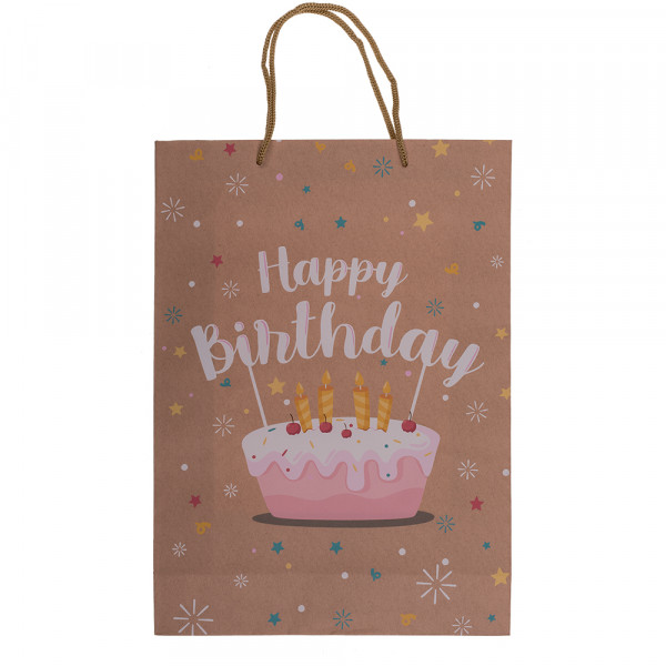 Kraftpapīra dāvanu maisiņš "Daudz laimes dzimšanas dienā" (34,5x25x8,5 cm)
