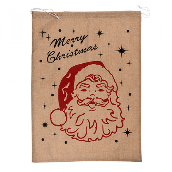 XL izmēra džutas dāvanu maisiņš "Priecīgus Ziemassvētkus" (68 x 50 cm)