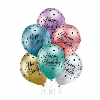 Baloni "Happy Birthday" ar punktiņiem (6 gab.)