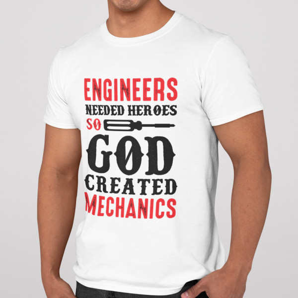 T-krekls "God created mechanics"