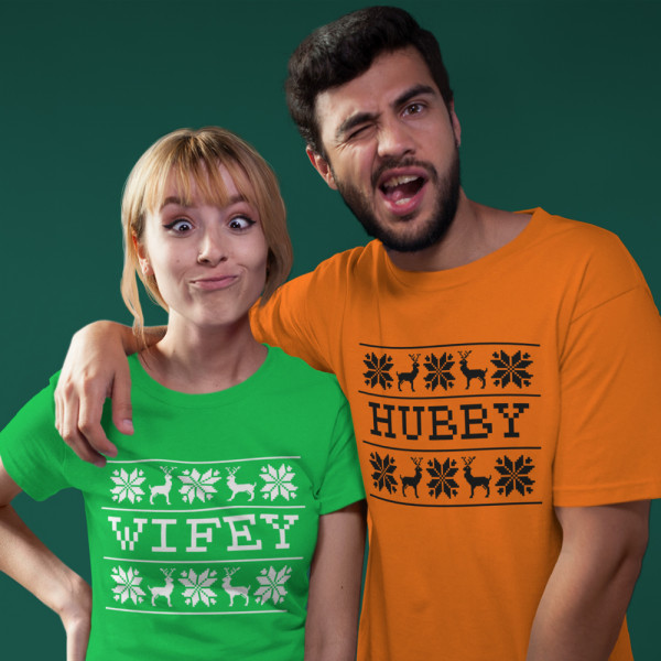 T-kreklu komplekts "Hubby and wifey Christmas"