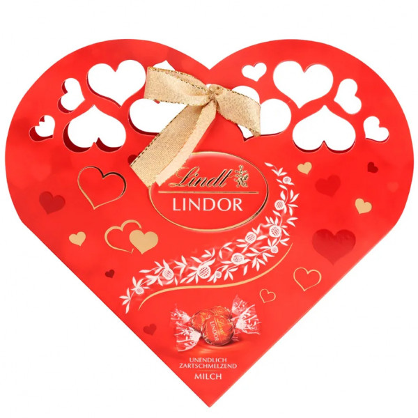 "LINDT LINDOR" piena šokolādes konfektes sirdsformas kastītē 112g