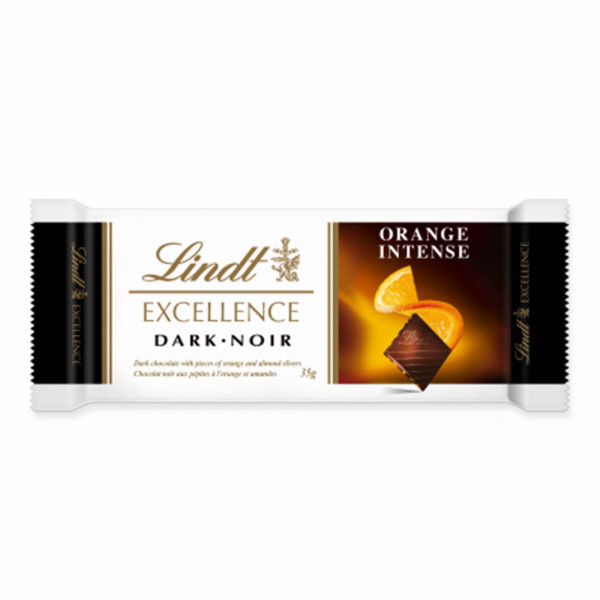 "LINDT EXCELLENCE" melnā šokolāde ar apelsīniem un mandelēm, 35 g