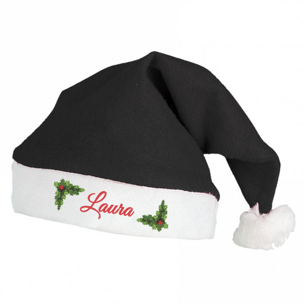 Ziemassvētku cepure ar Jūsu izvēlētu vārdu (melna)