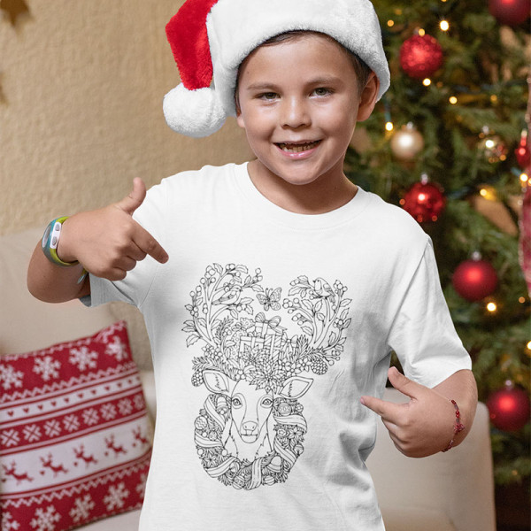 Bērnu T-krekls "Izkrāso Pats! Ziemassvētku briedis"
