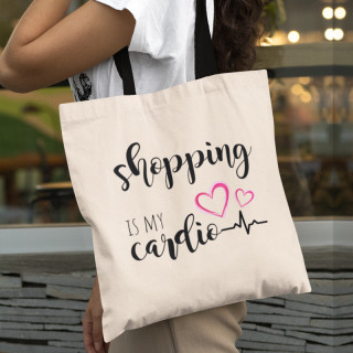 Kokvilnas iepirkumu maisiņš "Shopping is my cardio"
