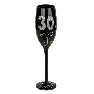 Melna šampanieša glāze ar ciparu "30"