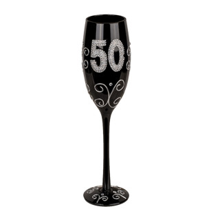 Melna šampanieša glāze ar ciparu "50"