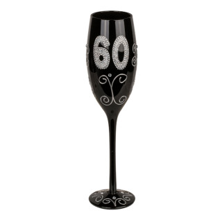 Melna šampanieša glāze ar ciparu "60"