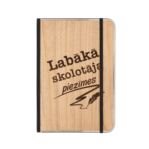 A5 formāta piezīmju grāmatiņa ar koka vāku "Labākā skolotāja piezīmes"