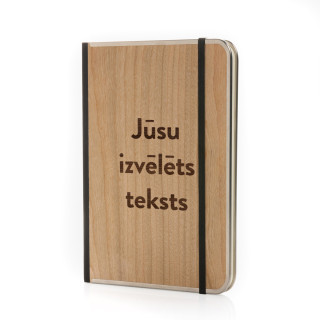 A5 formāta piezīmju grāmatiņa ar koka vāku "TREELINE" ar Jūsu izvēlētu tekstu