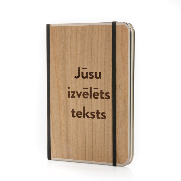 A5 formāta piezīmju grāmatiņa ar koka vāku "TREELINE" ar Jūsu izvēlētu tekstu