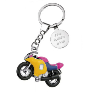 Atslēgu piekariņš "Krāsains motocikls" (ar iespēju iegravēt par papildu samaksu)