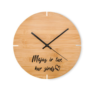 Bambusa sienas pulkstenis "Mājas ir tur, kur sirds"