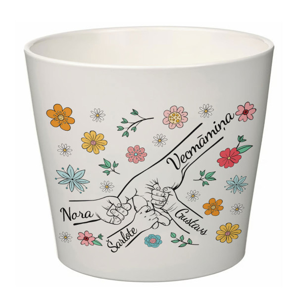 Elegants puķu pods "Vecmāmiņa un mazbērni" ar mazbērnu vārdiem