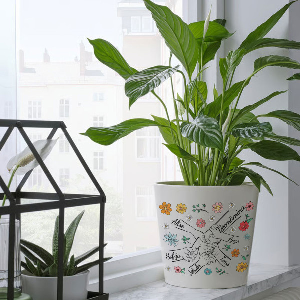 Elegants puķu pods "Vecmāmiņa un mazbērni" ar mazbērnu vārdiem