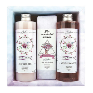 Dāvanu komplekts "For wonderful woman" (dušas želeja 250ml + ziepes 145g + šampūns 250ml)