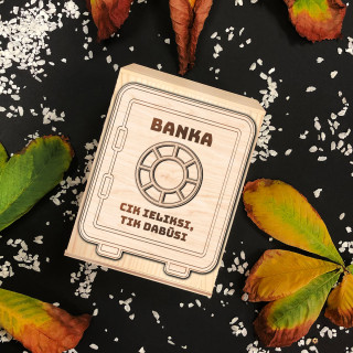 Koka gravēta krājkasīte "Banka"