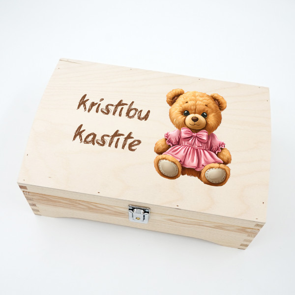 Koka kastīte "Kristību kastīte ar lācīti" Koka kastīte "Kristību kastīte ar lācīti"