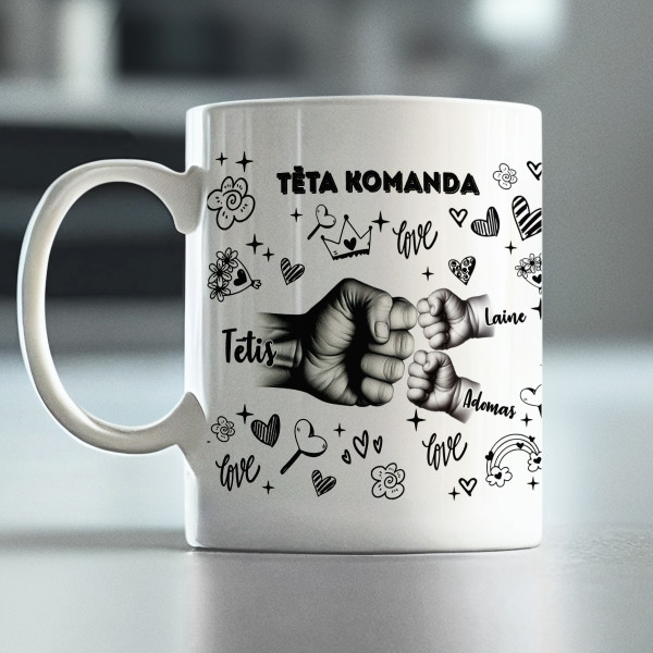 Krūze "Tēta komanda" ar izvēlētiem bērnu vārdiem