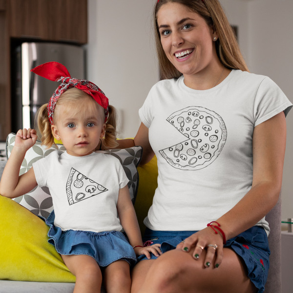 T-kreklu komplekts mammai un bērnam "Pizza"