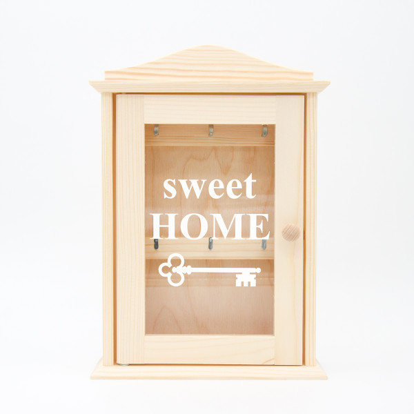 Koka atslēgu skapītis ar stiklu "Sweet home"