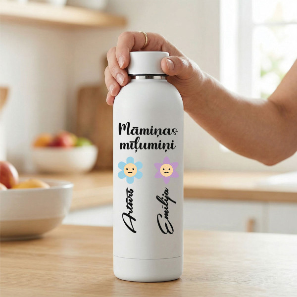 Metāla termo pudele "Māmiņas mīļumiņi" ar Jūsu izvēlētiem vārdiem (500ml)