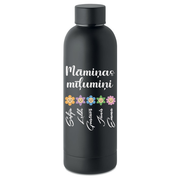 Metāla termo pudele "Māmiņas mīļumiņi" ar Jūsu izvēlētiem vārdiem (500ml)