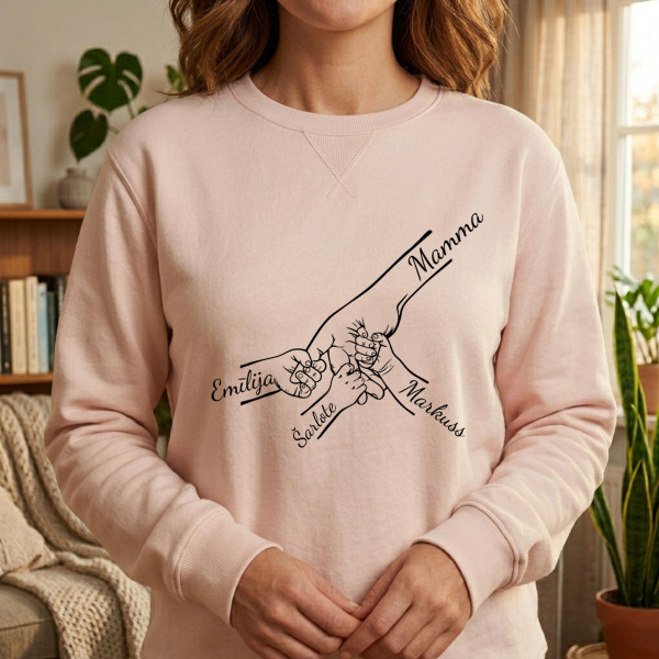 Pasteļtoņu džemperis "Mamma un bērni" ar izvēlētiem bērnu vārdiem