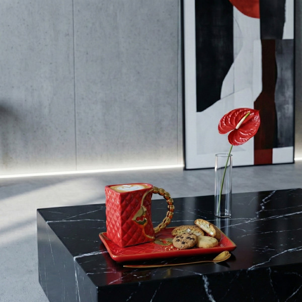 Krūze "Somiņa" ar apakštasīti un sirds formas karotīti